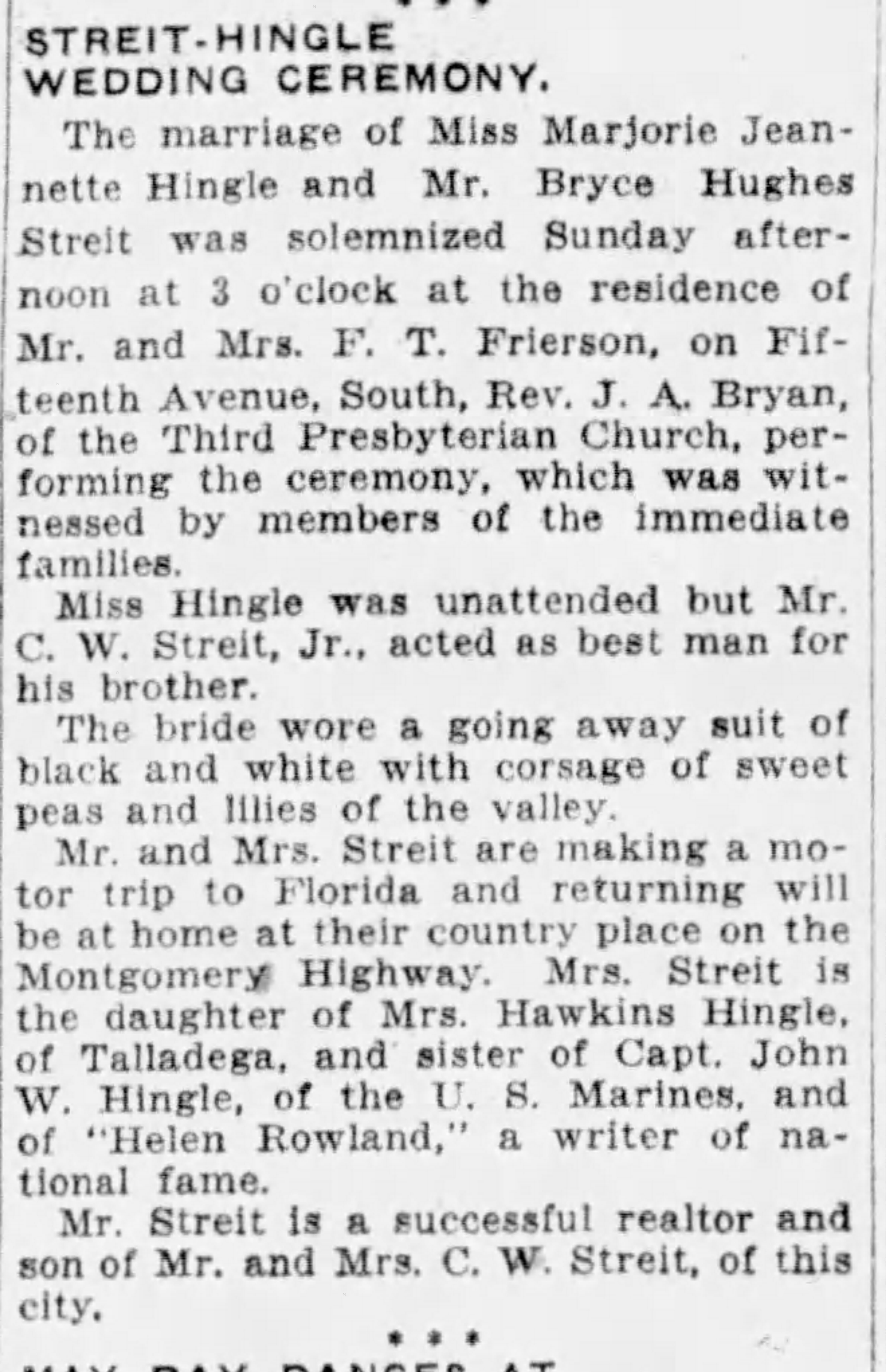 Marjorie Jeanetter Hingle-Bryce Hughes Streit